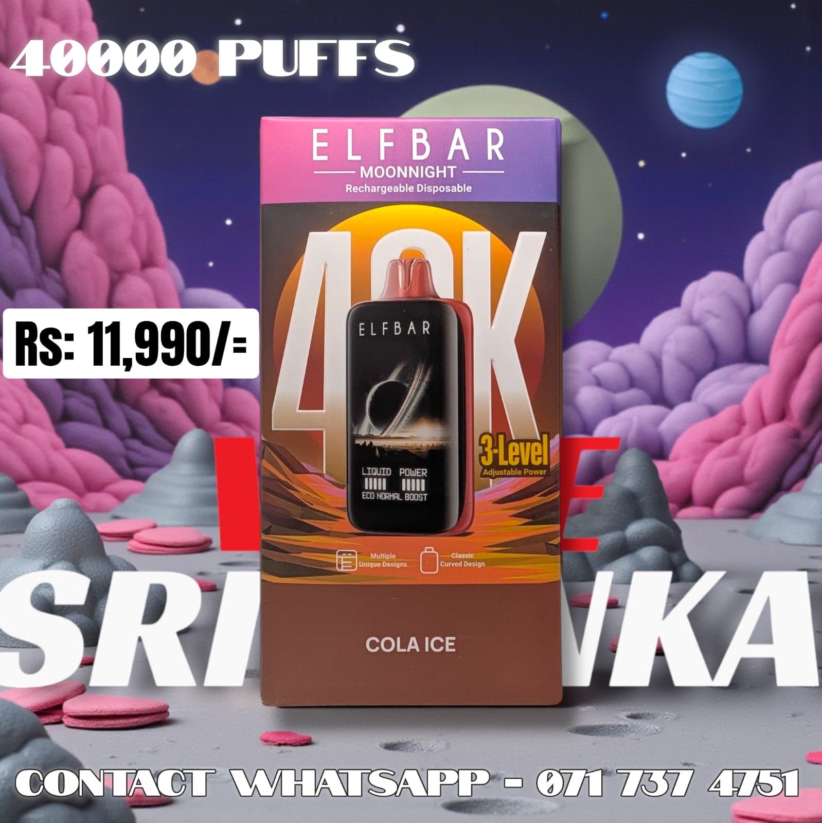 Moon Night (Elf Bar) Cola Ice 40,000 Puffs Disposable Vape – Sri Lanka