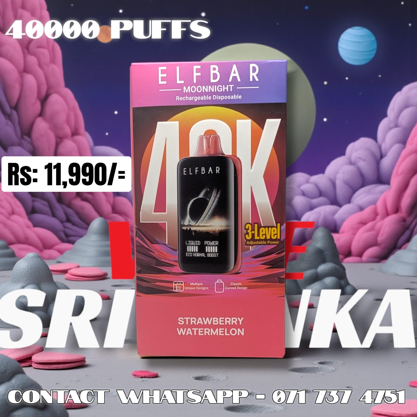 Moon Night (Elf Bar) Strawberry Watermelon 40,000 Puffs Disposable Vape – Sri Lanka
