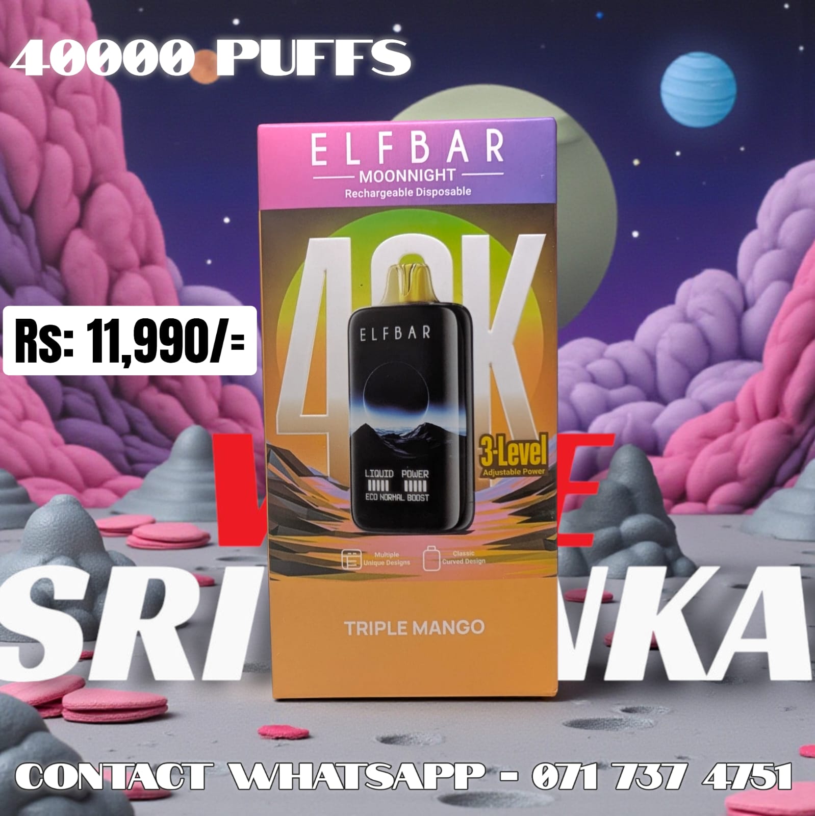 Moon Night (Elf Bar) Triple Mango 40,000 Puffs Disposable Vape – Sri Lanka